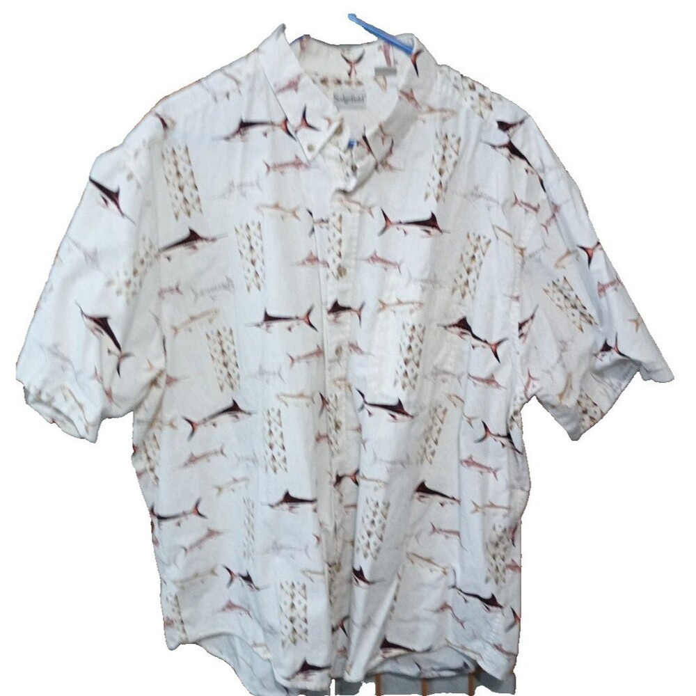 Sedgefield Fishing Shirt 2XL Button Up Cotton Marlin Mackerel Print